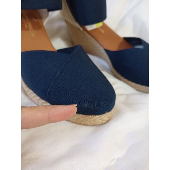 André Assous Womens Wedge Sz 7 New Espadrille Heeled Sandals Navy Blue $129 - Picture 9 of 9